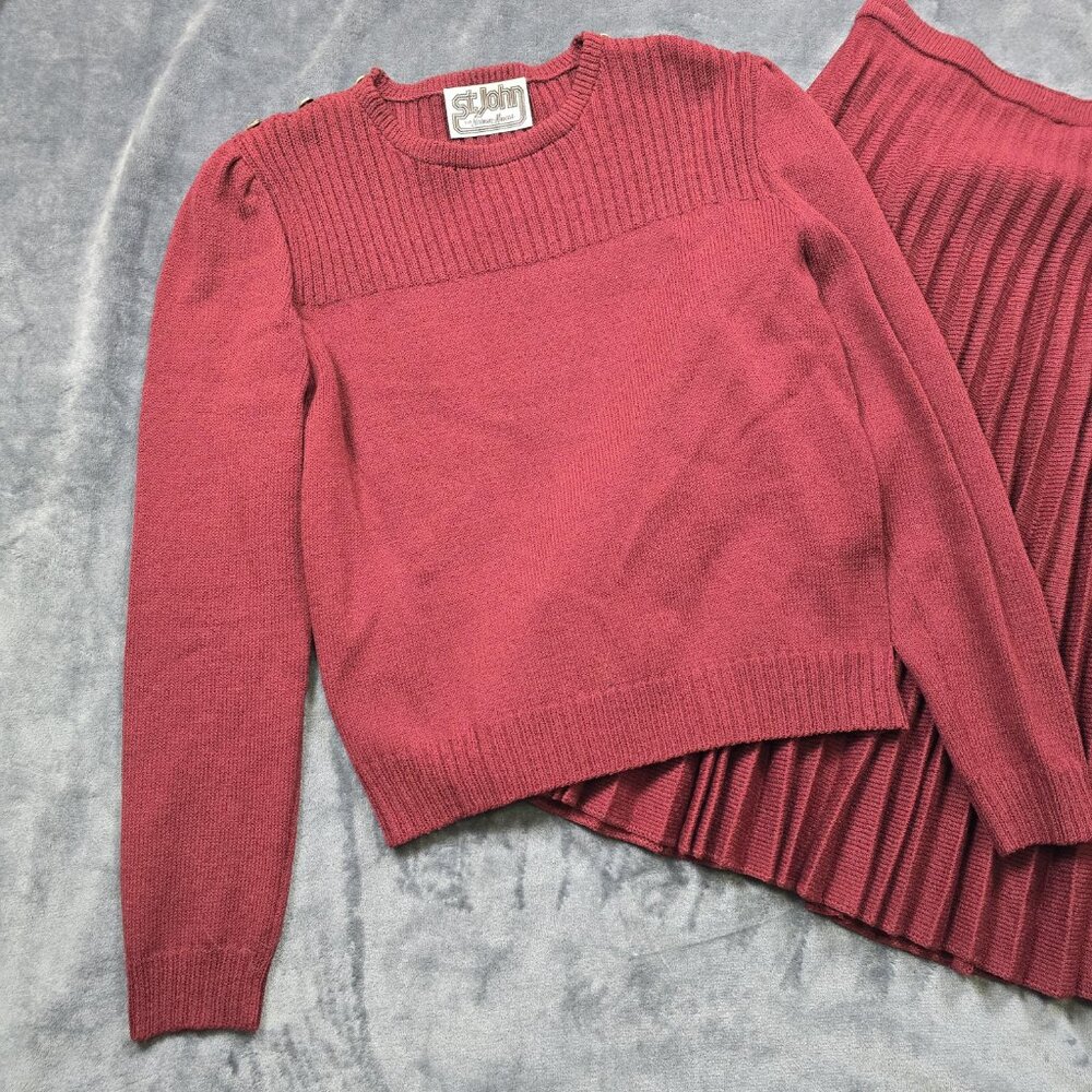 St. John Vintage Red Knit Sweater Pleated Skirt Set Medium - Picture 5 of 16